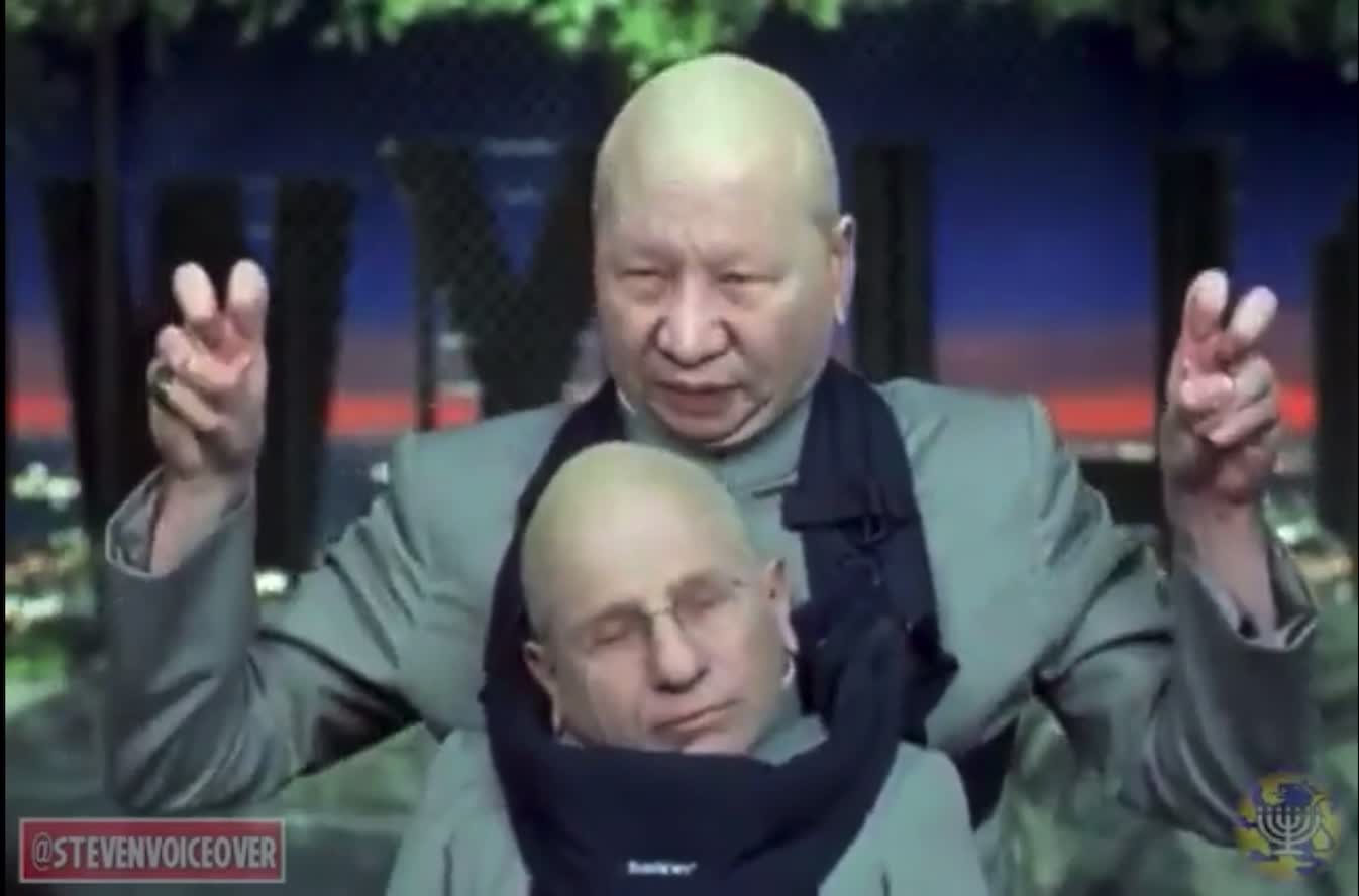 Xi and Fauci faces on Dr Evil and MiniMe