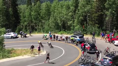Cyclist Overruns Corner and Crashes Into Car ...and then two more hit motorbike!