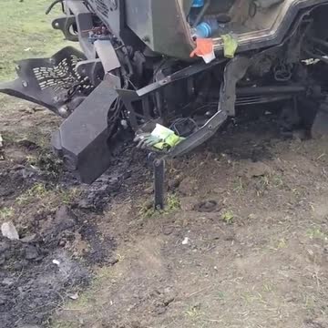 A blown up American artillery tractor Oshkosh FMTV.