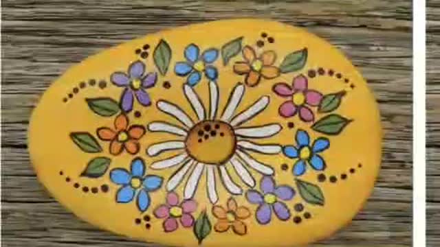 Beautiful unique bright colors floral rock stone pebble painting