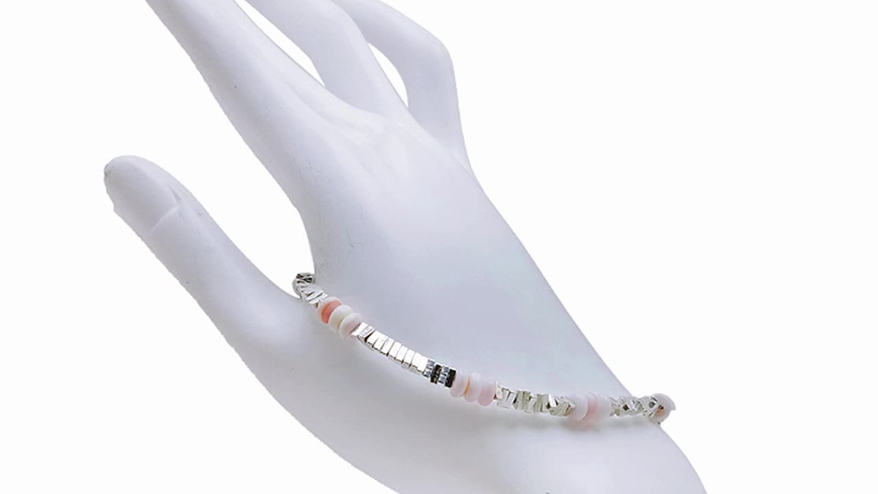 Pink opal roundle beads with 925 silver bracelet Women Jewelry Anniversary Gift