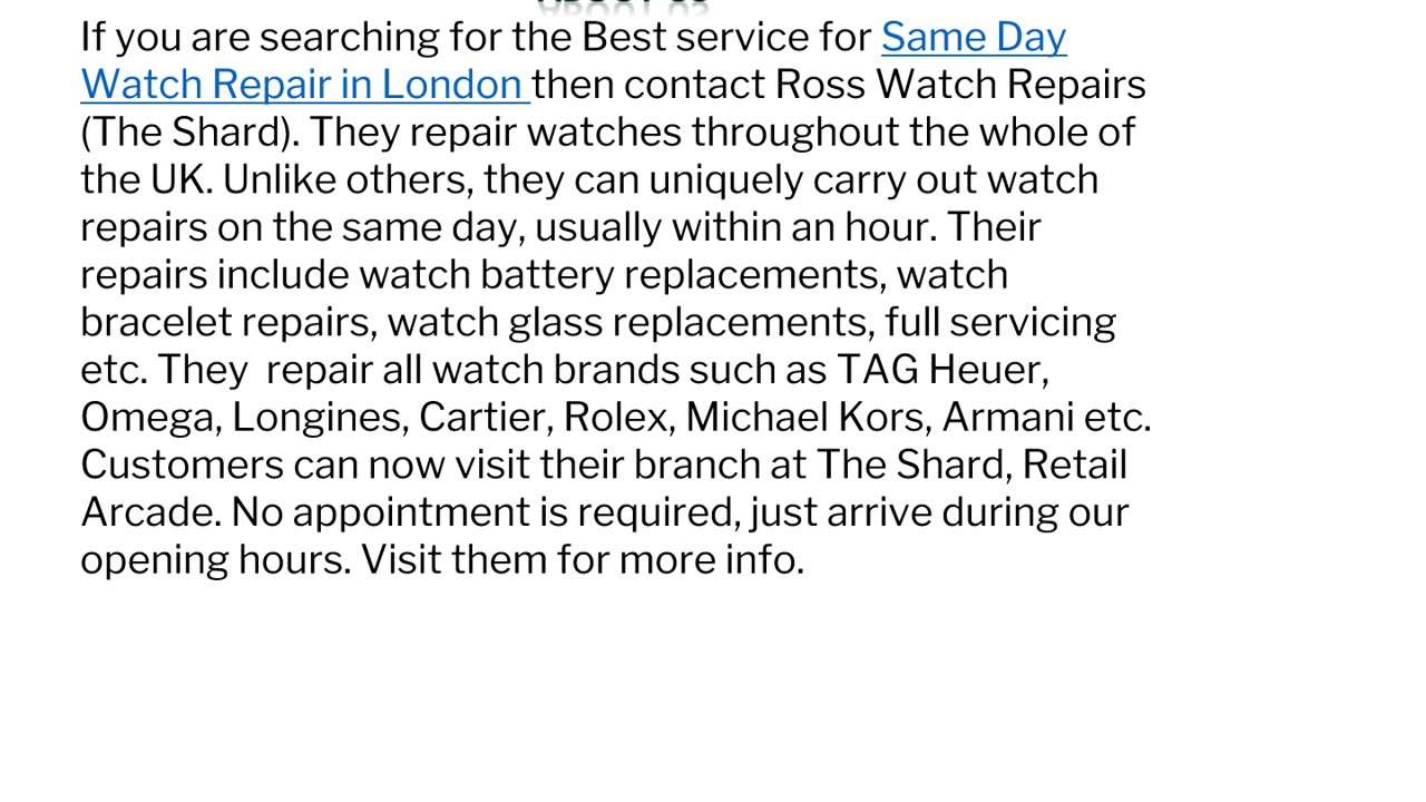 The Best service for Same Day Watch Repair in London