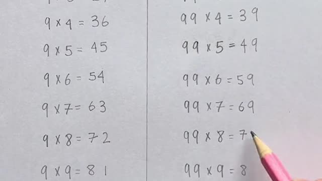 The 9 and 99 times tables 🥹 #pinkpencilmath #math #timestables #multiplicationtable