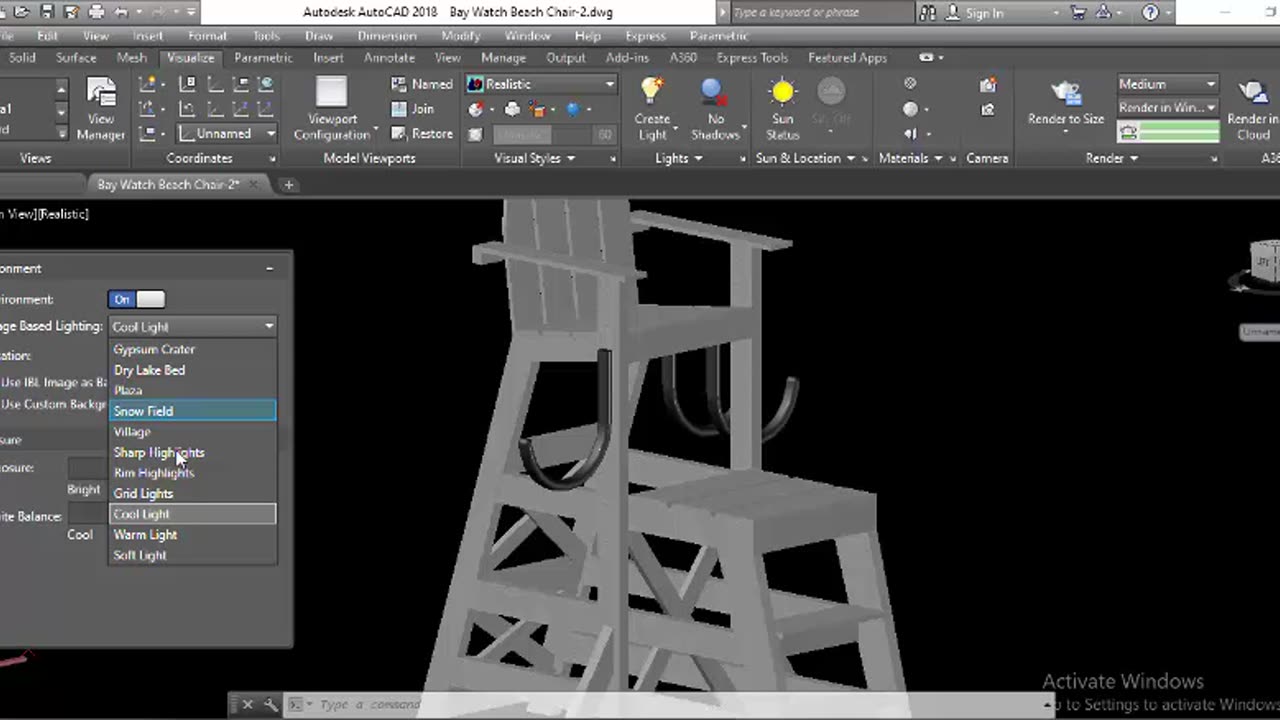 3D Beach chair Rendering on AutoCAD by Masroor Khan For Beginners