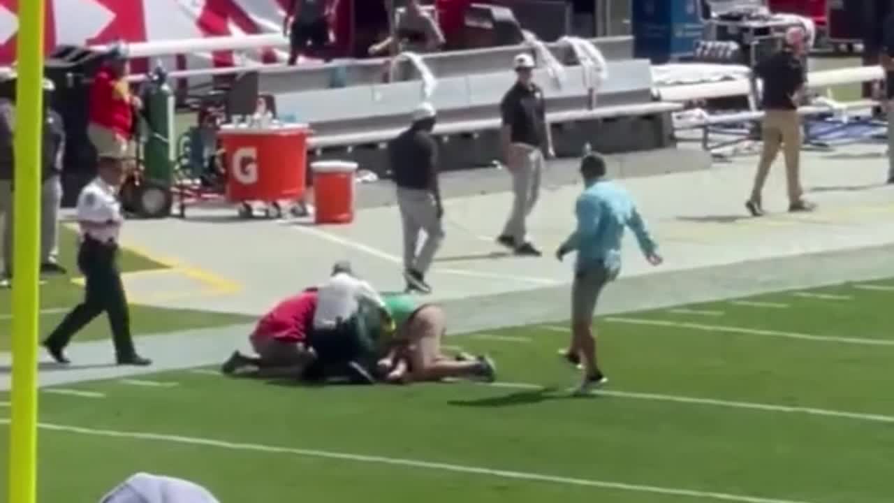 Security Makes A Perfect Tackle On Boy Who Ran On field During Tampa Bay Buccaneers Game