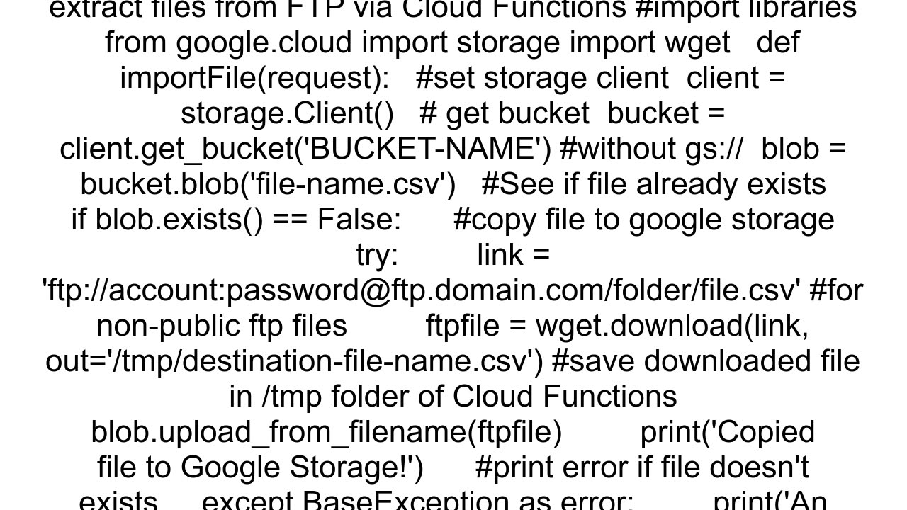 Extracting excel files from the FTP to BigQuery using Cloud Functions