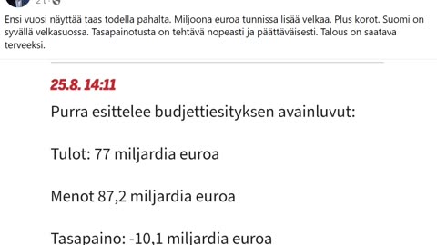 Ensi vuosi 2024, näyttää taas todella pahalta. Miljoona euroa tunnissa lisää velkaa. Plus korot