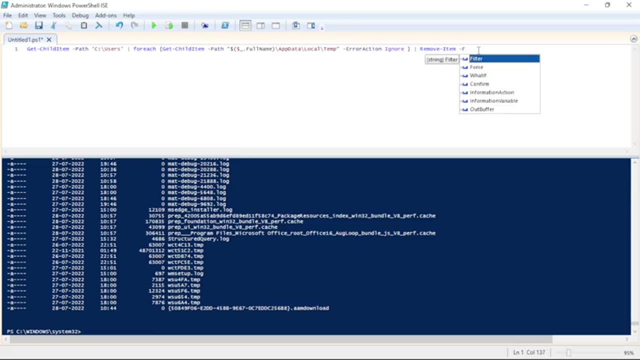 Clean temp files with PowerShell