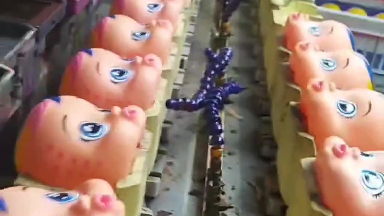 Eyes Stamped Onto Dolls at Factory