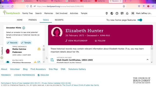 Find Ancestor Ordinances using HInts and Tasks in FamilySearch