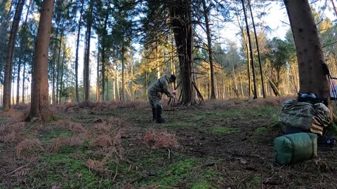 Setting up the camera to film putting up a tent 18th Jan 2023