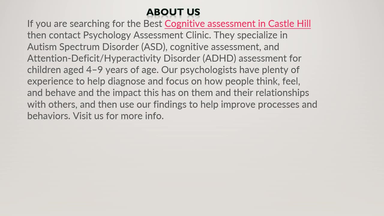 Cognitive assessment in Castle Hill