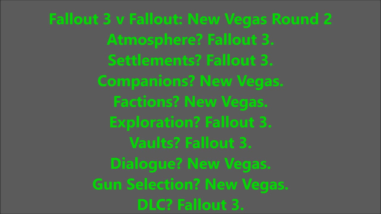 Game Competition | Fallout 3 v Fallout: New Vegas Round 2