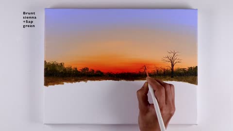 Sunset Painting | Sunset Landscape Painting | Sunset on the Lake Acrylic Painting