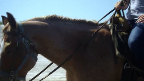 Man Riding Horse on Beach, Texas