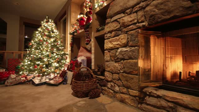 Christmas tree around the fireplace