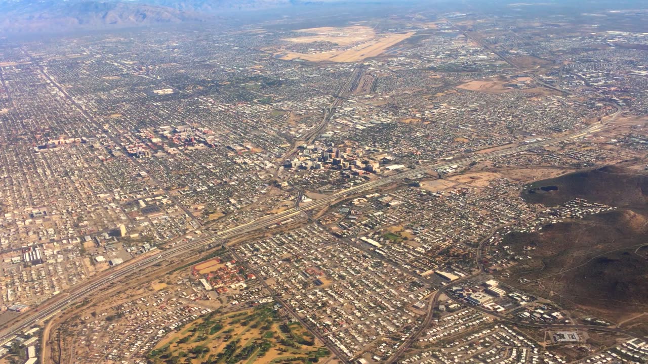 Aerial Flyover Of Tucson Arizona Seen From Plane