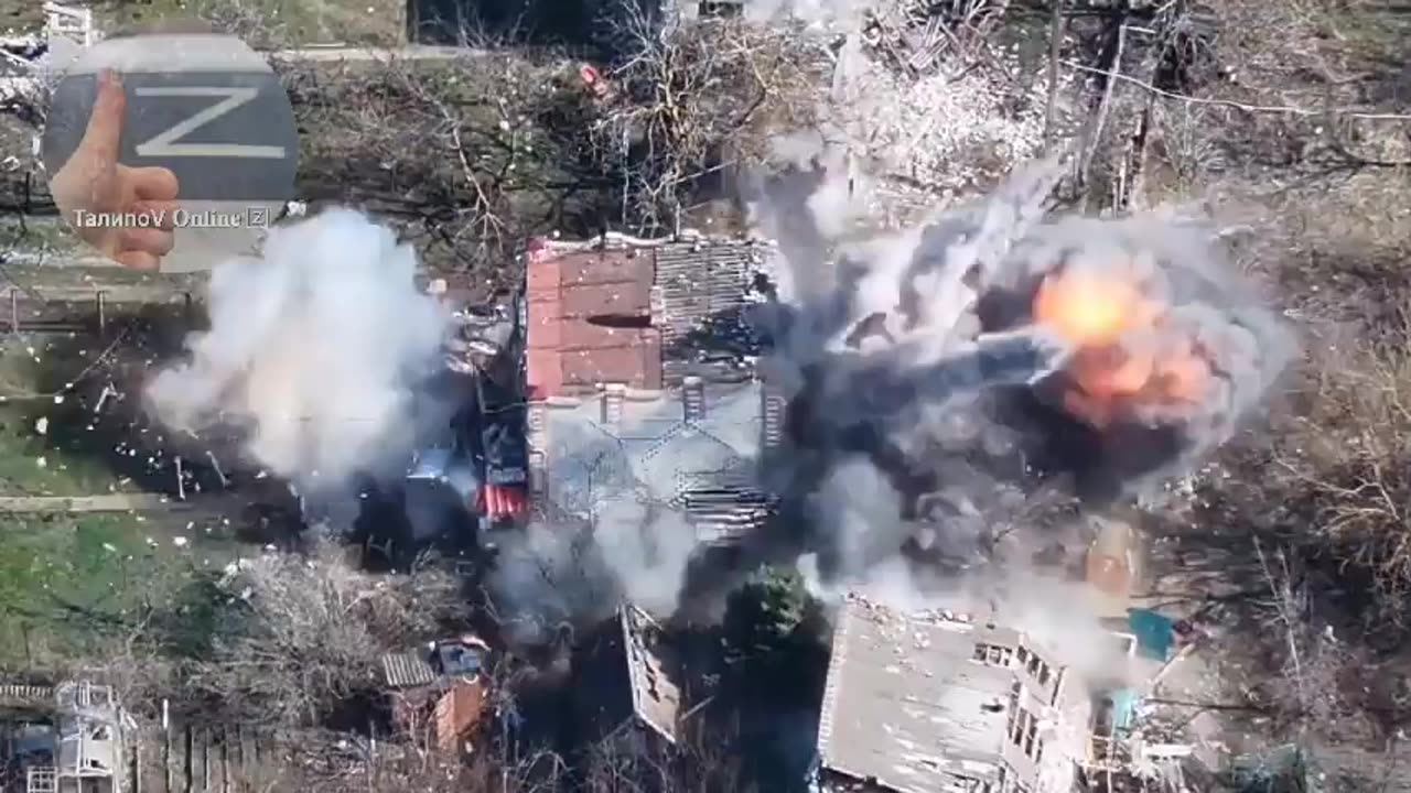 Ukrainian drone operators enters a building which is subsequently destroyed by a LMUR missile