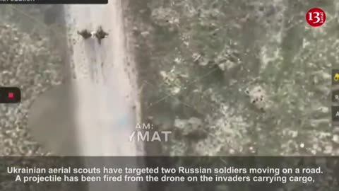 "Duel" of a Russian soldier carrying cargo with a drone on the road - he couldn't move