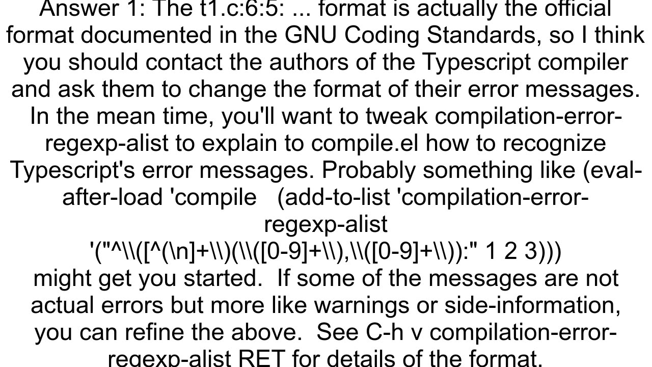 Emacs Typescript error line format output User defined option