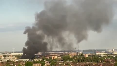 Helicopters Flying Over A Burning Warehouse Around Barking Industrial Park, London