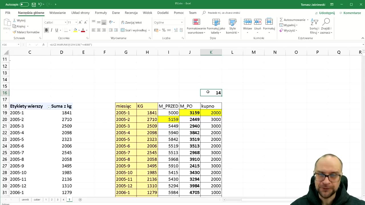 Lekcja 12. Przykładowe zadania maturalne 2_3. Kurs z Excel'a.
