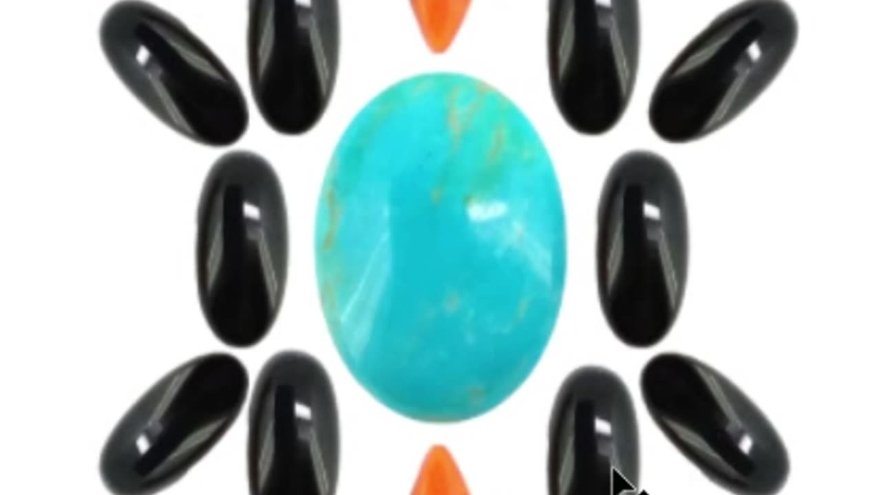 Natural turquoise oval cabochon and spiny oyster pear-shape cab with onyx oval cab for Jewelry