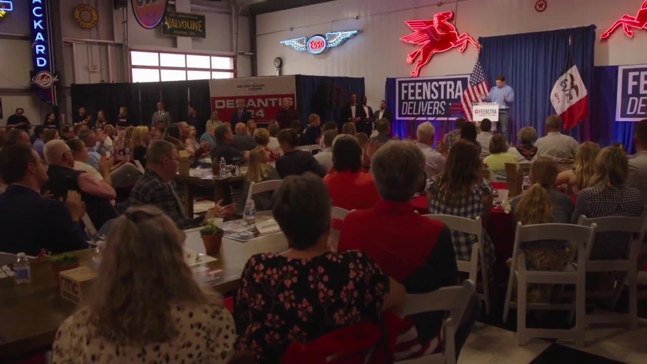 DeSantis woos Republicans in Iowa as Trump's event washed out