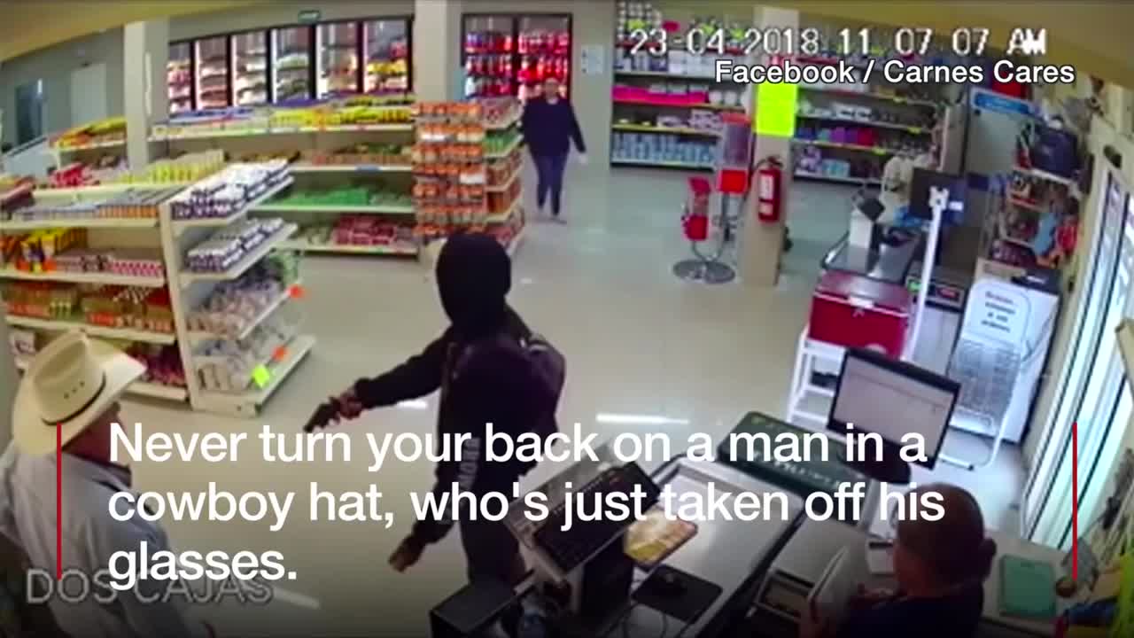 Moment mexican 'cowboy' stopped armed robbery - BBC News