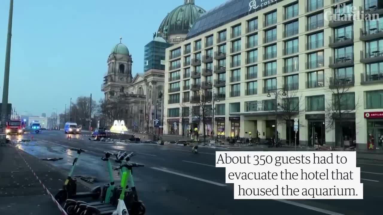 Huge aquarium bursts open wrecking Berlin hotel lobby