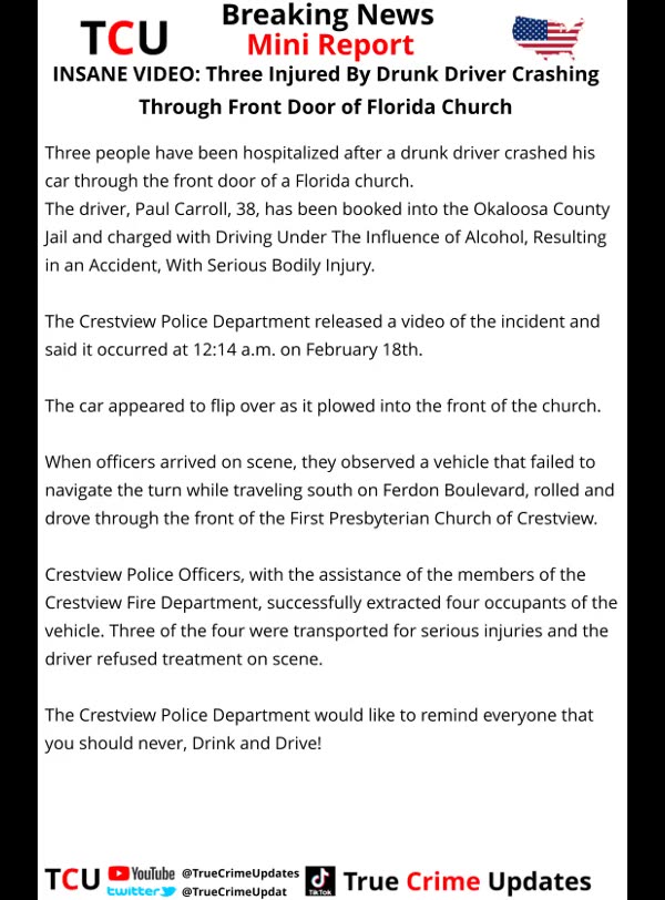INSANE VIDEO: Three Injured By Drunk Driver Crashing Through Front Door of Florida Church