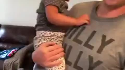 Baby meets dad's twin for the first time .Funny baby reaction