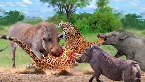 Too Painful.. Wild Boars Coordinate To Attack Leopard Mercilessly. Who Will Be The Winner