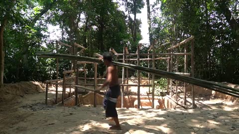 building a house with a pool in the forest