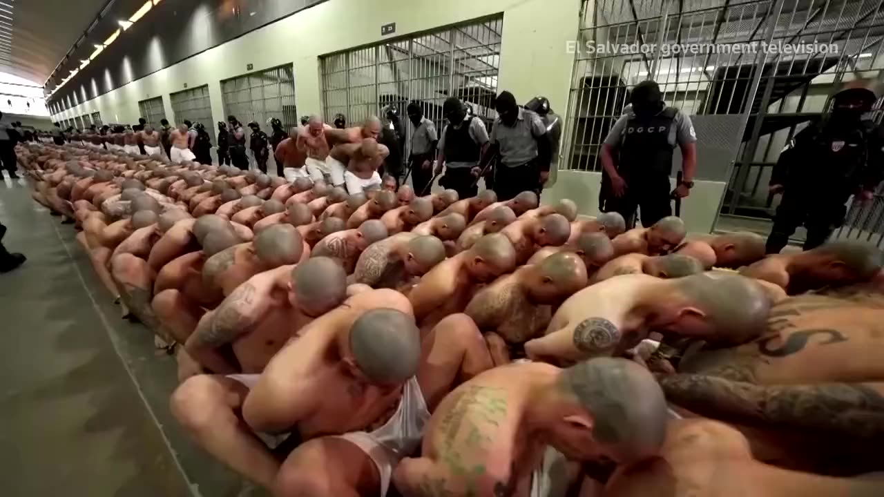 Mega-prison in El Salvador where 40,000 suspected gangsters crammed in side by side