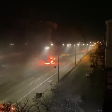 Victory Avenue, Western Areas of Kyiv/Kiev, in fire and smoke