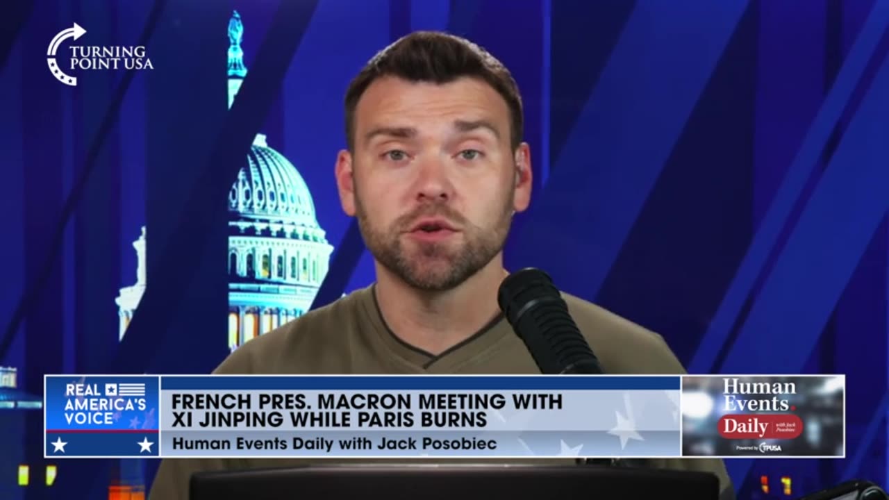 Jack Posobiec speaks about the controversy surrounding French President Macron's meeting with Xi Jinping, which takes place while Paris burns in the midst of protests