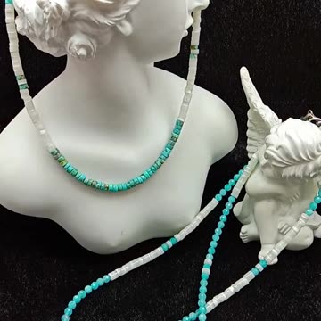 Natural turquoise tube beads with white mop choker full strand 16inch Jewelry Gift04
