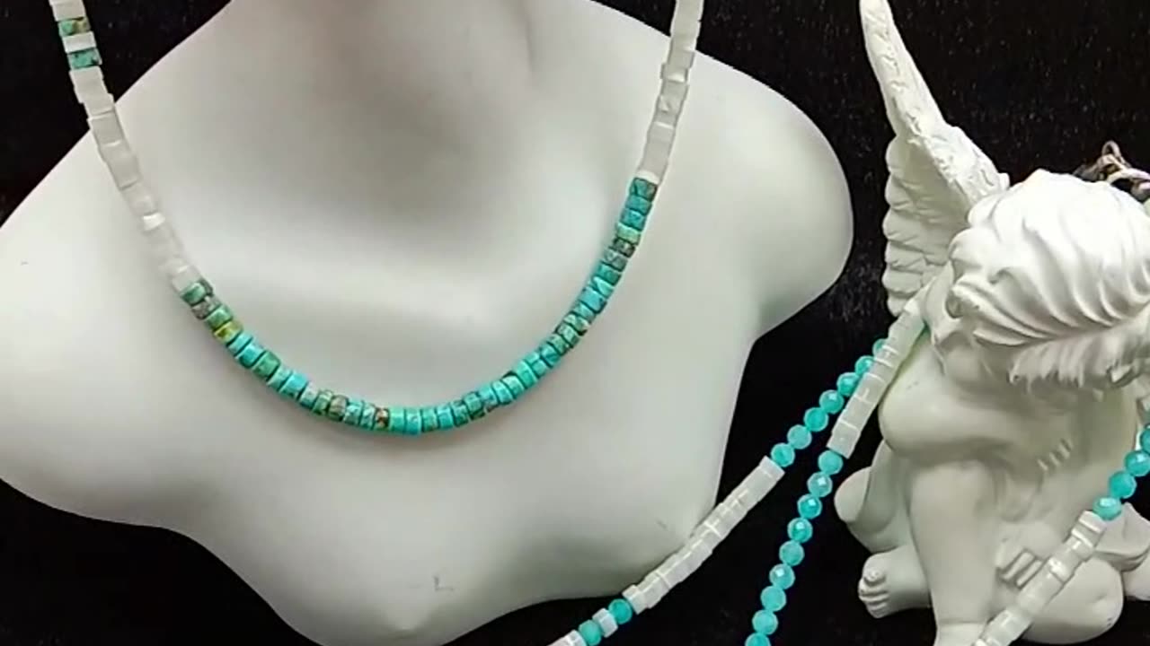 Natural turquoise tube beads with white mop choker full strand 16inch Jewelry Gift04