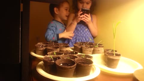 Baby caught singing to growing plants 
