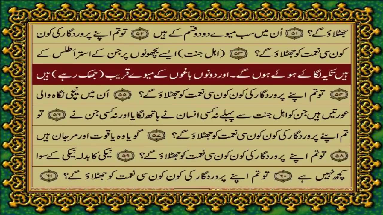 55 SURAH RAHMAN JUST URDU TRANSLATION WITH TEXT FATEH MUHAMMAD JALANDRI HD