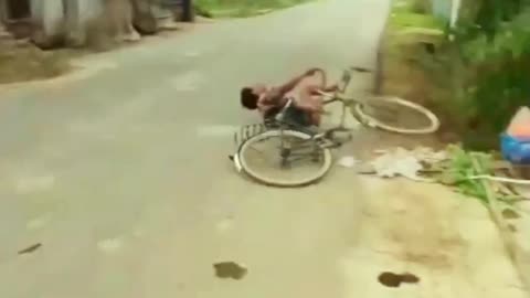 What happened to the man when he got on the bicycle