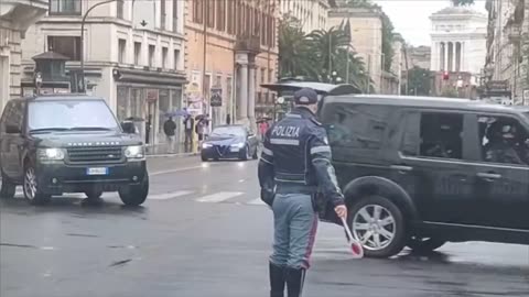 Zelensky in Rome with 30 spare cars at citizens expense. Zelensky is not welcome in Italy.