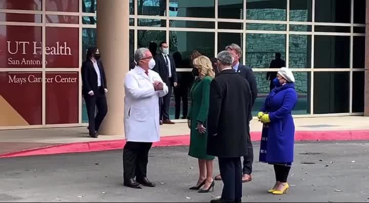 First Lady Dr Jill Biden arriving at Mays Cancer Centre for a Tour