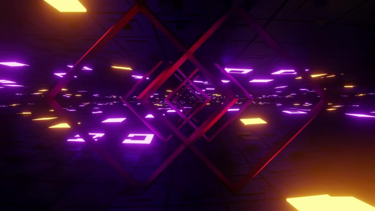 Cyberpunk stage with neon lights and frames, loop