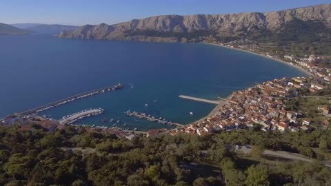 Island of Krk Croatia _ Beach, sea, tourism, landscape, city _ Drone 4k video _ Krk beautiful places