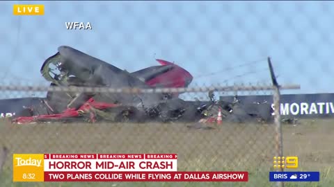 Two aircrafts collide in tragic mid-air crash during US air show _ 9 News Australia