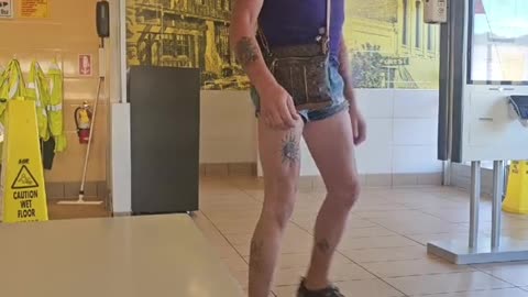 Tranny uses the wrong restroom in front of dad