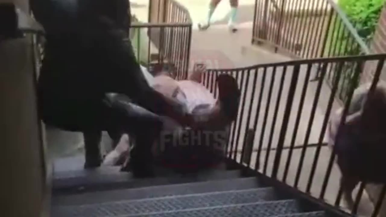 Woman Takes Unfortunate Tumble Down Flight Of Stairs After Leaning Too Far/Buckling Under Her Weight