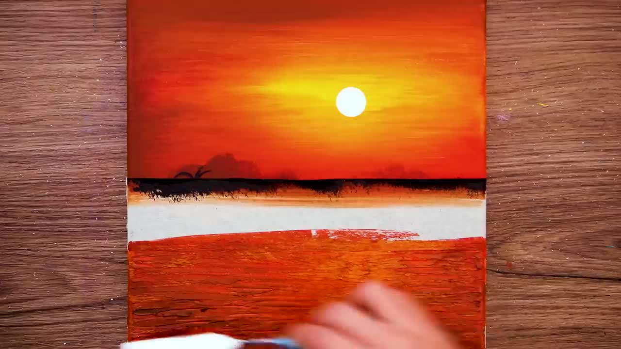 🌞 Draw a dazzling sunset with a roller and palette knife #366